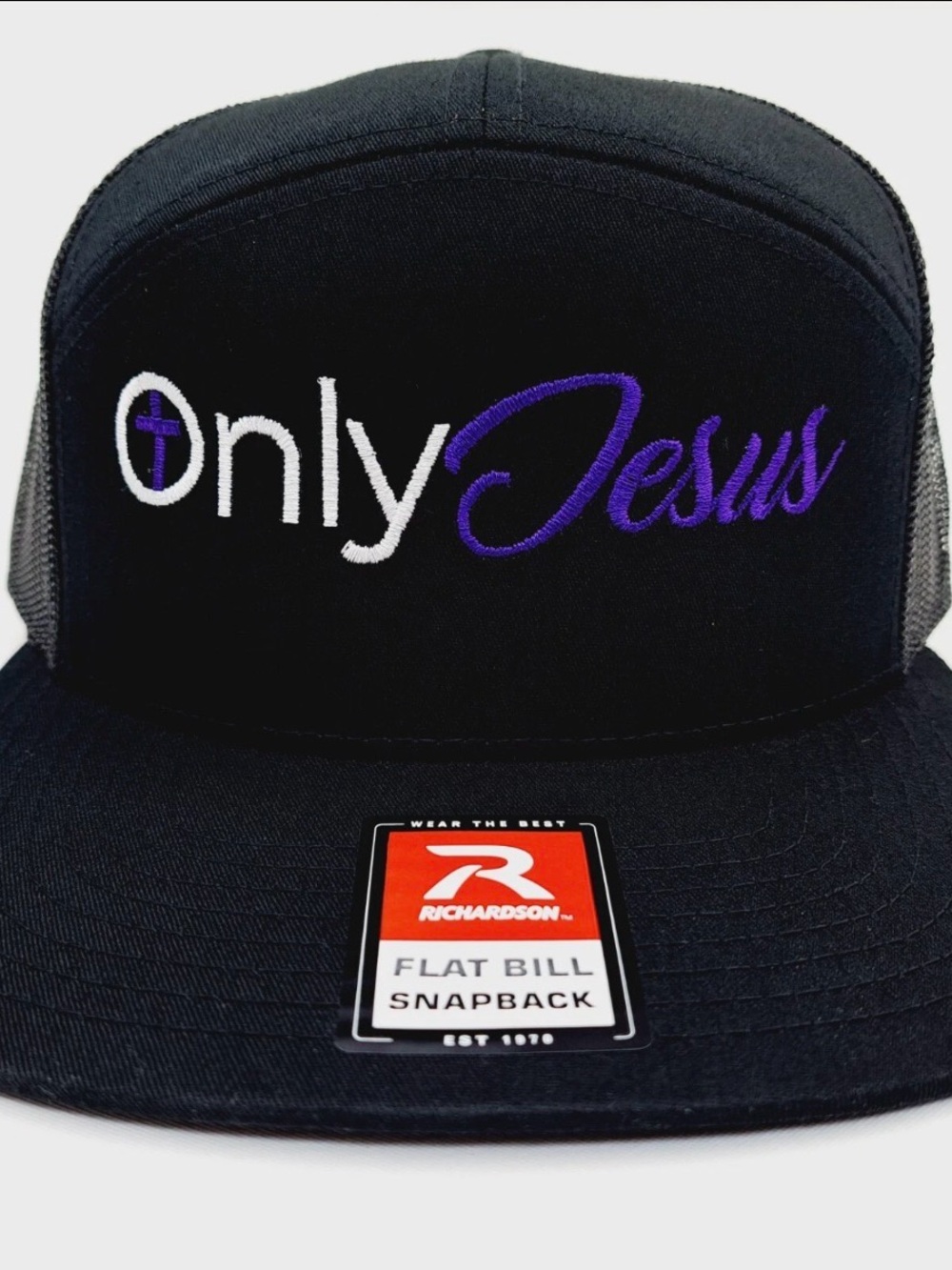 Only Jesus Christ Cross Crucifix Flat Bill Richardson 168 Mesh Snapback Hat Cap